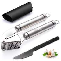 Stainless Steel Mincer for Garlic with Silicone Garlic Peeler and Small Cleaning Brush Set