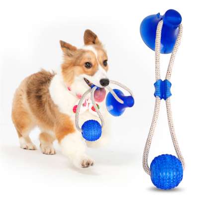 Multifunction Pet Molar Bite Dog Toy Rubber Chew Ball Cleaning Teeth Safe Elasticity TPR Soft Puppy Suction Cup Biting Toy